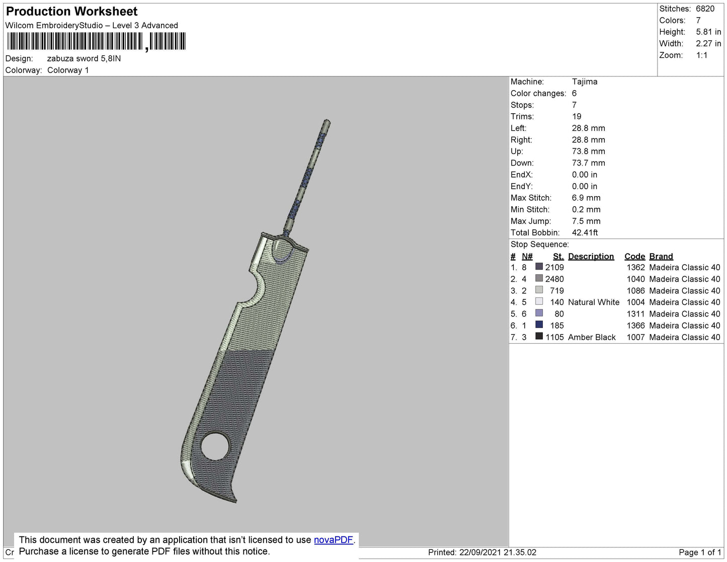Zabuza Sword Embroidery Machine Design  File 4 size