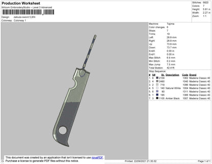 Zabuza Sword Embroidery Machine Design  File 4 size