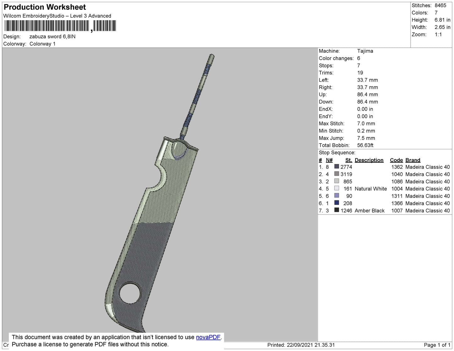 Zabuza Sword Embroidery Machine Design  File 4 size
