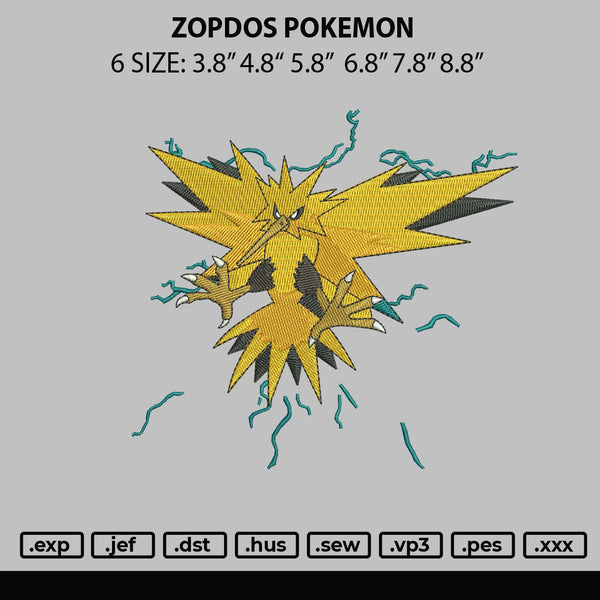 Zapdos Pokemon Embroidery File 6 sizes