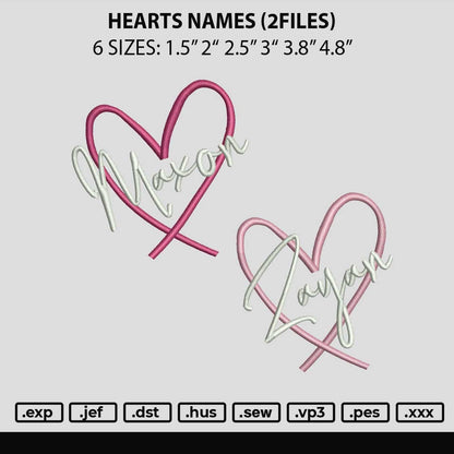 Hearts Names Embroidery 2 File 6 sizes
