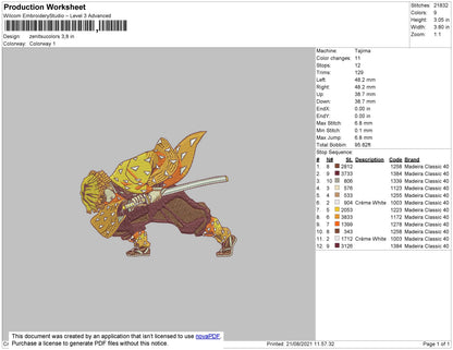 Zenitsu Agatsuma Embroidery Machine Design File 4 size