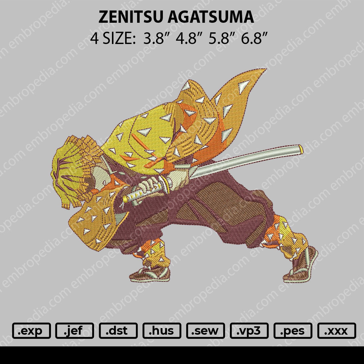 Zenitsu Agatsuma Embroidery Machine Design File 4 size