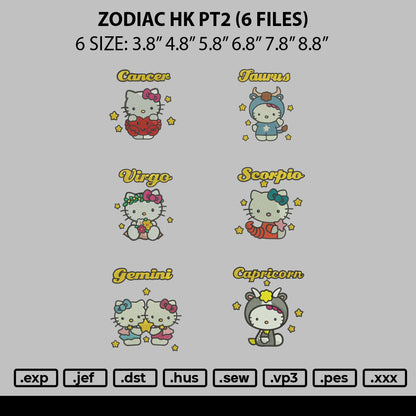 Zodiac HEllo Kitty Pt2 Embroidery Design 6 Files
