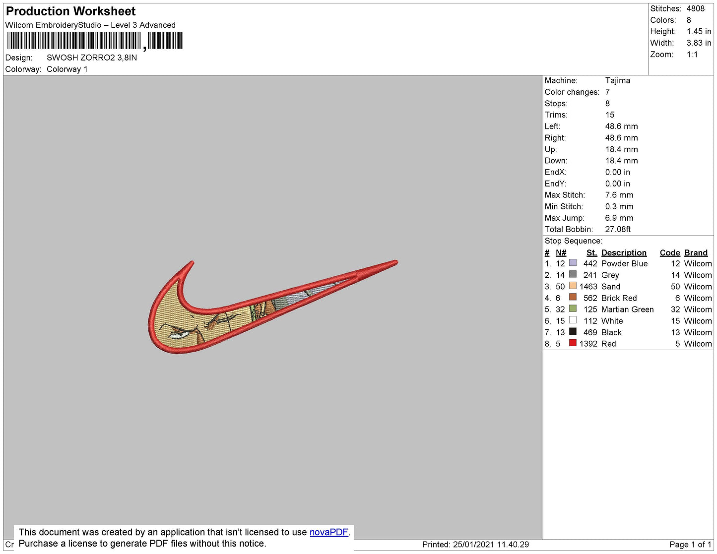 Swoosh Zoro Embroidery File 4 size