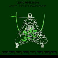 Zoro Outline 03 Embroidery File 6 sizes