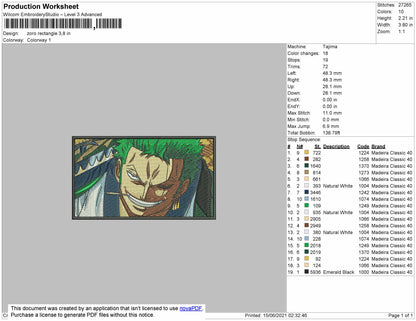 Zoro Rectangle Embroidery Machine Design File