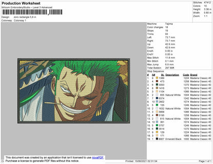 Zoro Rectangle Embroidery Machine Design File