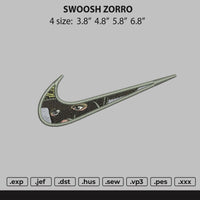 Swoosh Zorro Embroidery File 4 size