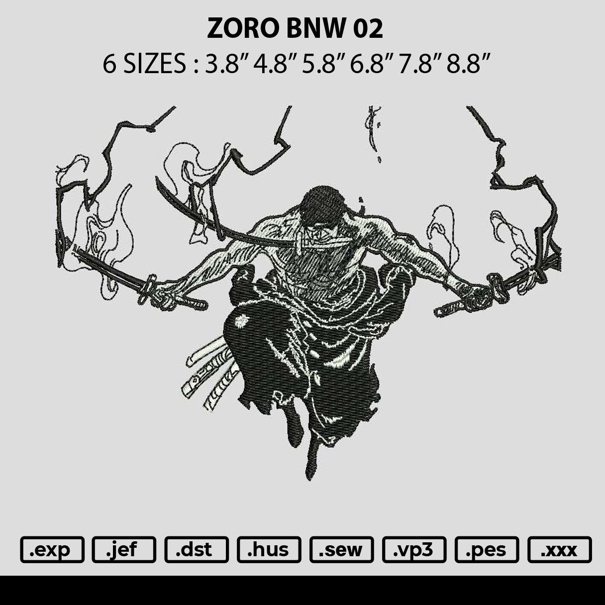 Zoro bnw 02 Embroidery File 6 sizes