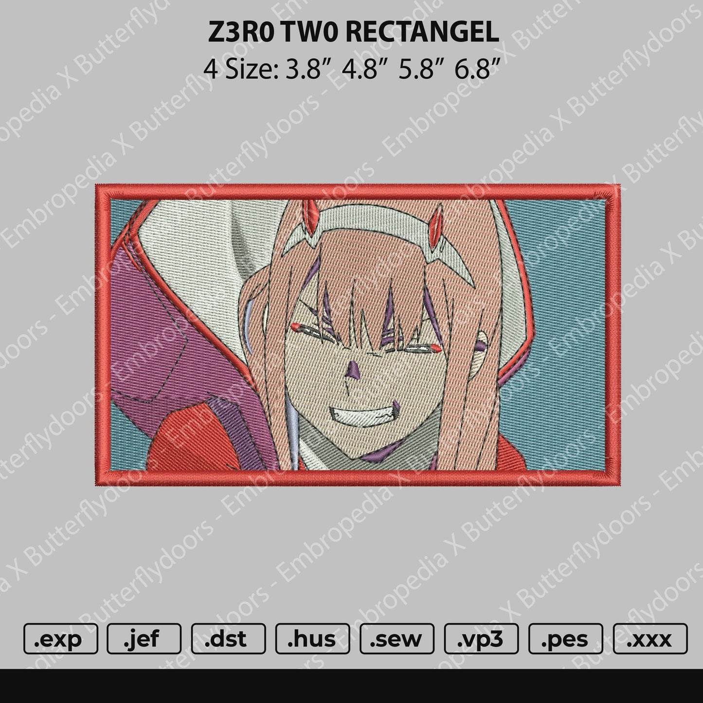 Zero Two Rectangle Embroidery Design File 4 size