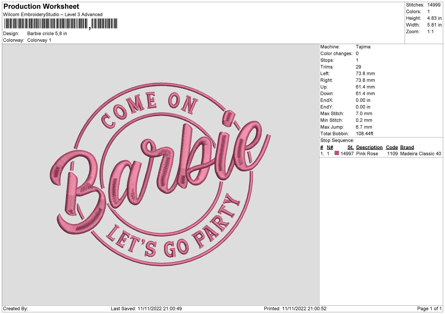 Barbie Cirlce Embroidery File 6 sizes