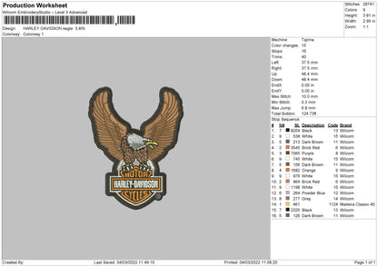 Harley Davidson Eagle Embroidery File 4 size