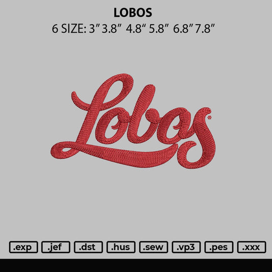 Lobos Embroidery File 6 sizes
