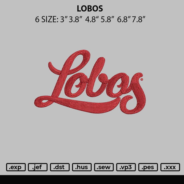 Lobos Embroidery File 6 sizes