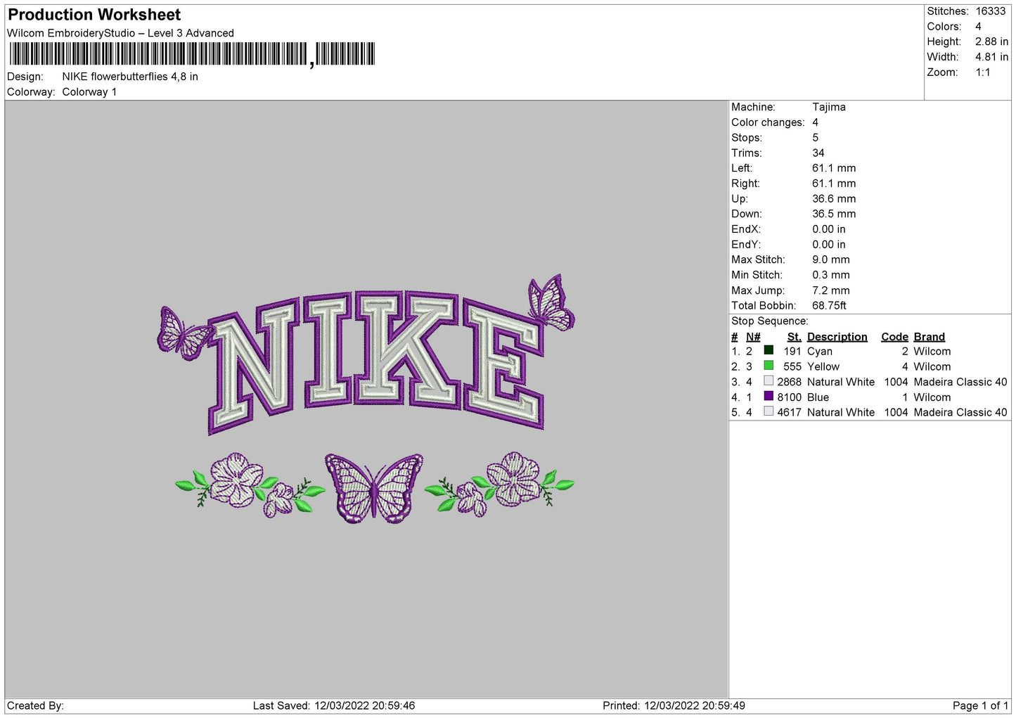 Nike Flower Butterflies Embroidery File 4 size