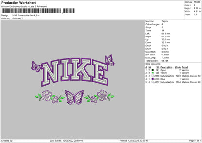 Nike Flower Butterflies Embroidery File 4 size