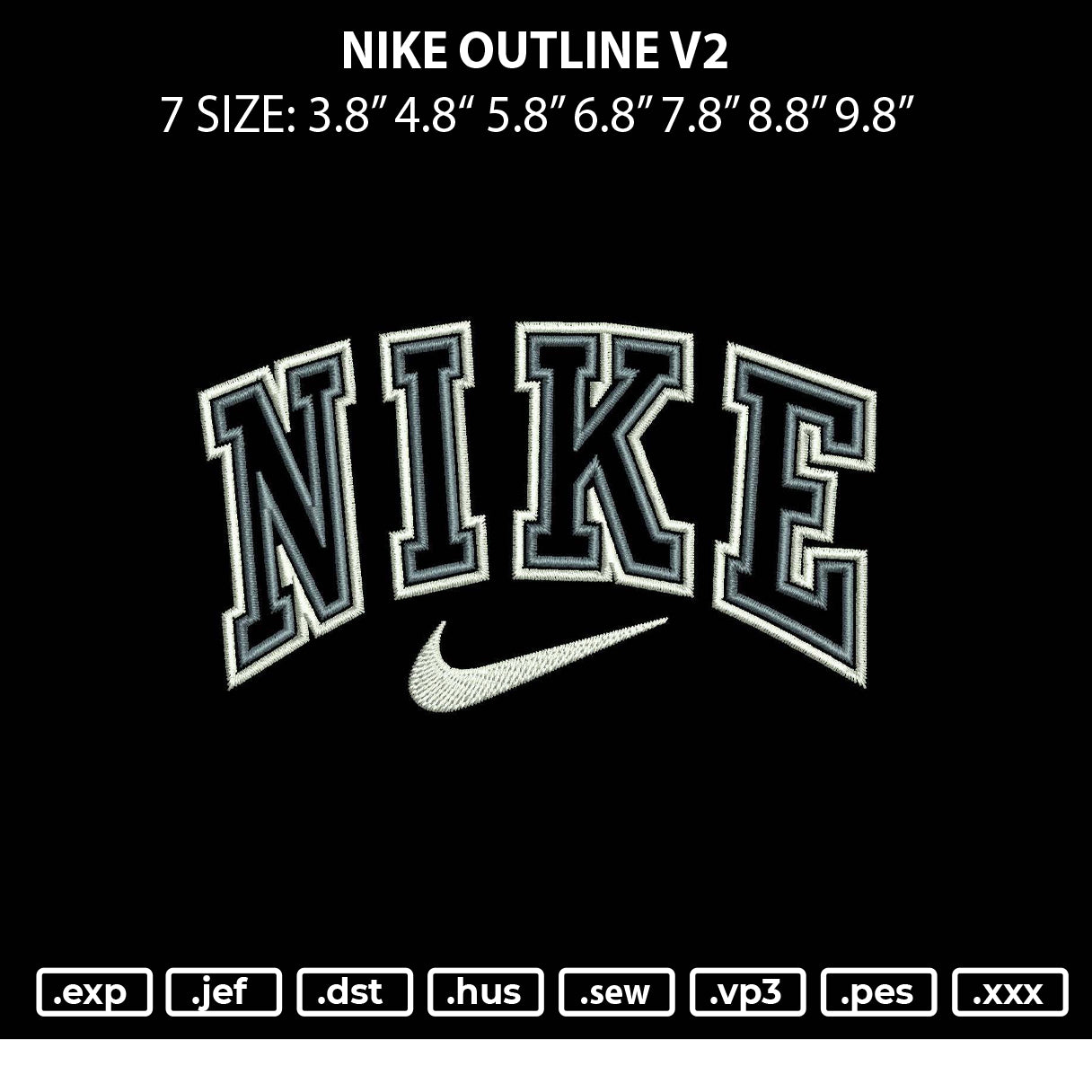 Nike Outline V2 Embroidery File 6 sizes