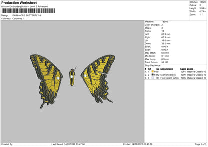 Paramore Butterfly Embroidery File 7 size