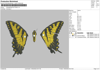 Paramore Butterfly Embroidery File 7 size