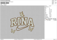 Rina Text Butterfly Embroidery File 4 size