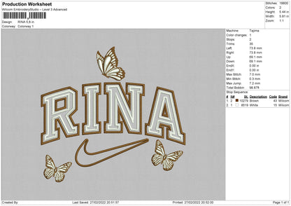 Rina Text Butterfly Embroidery File 4 size