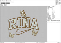 Rina Text Butterfly Embroidery File 4 size