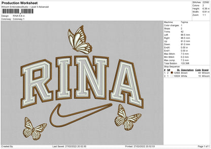Rina Text Butterfly Embroidery File 4 size