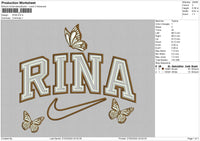 Rina Text Butterfly Embroidery File 4 size