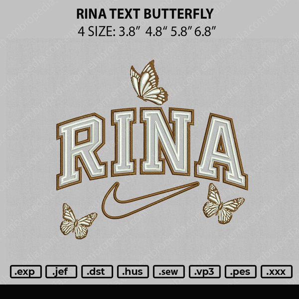 Rina Text Butterfly Embroidery File 4 size