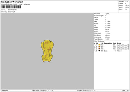 Sofa V2 Embroidery File 6 sizes
