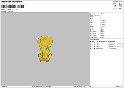 Sofa V2 Embroidery File 6 sizes