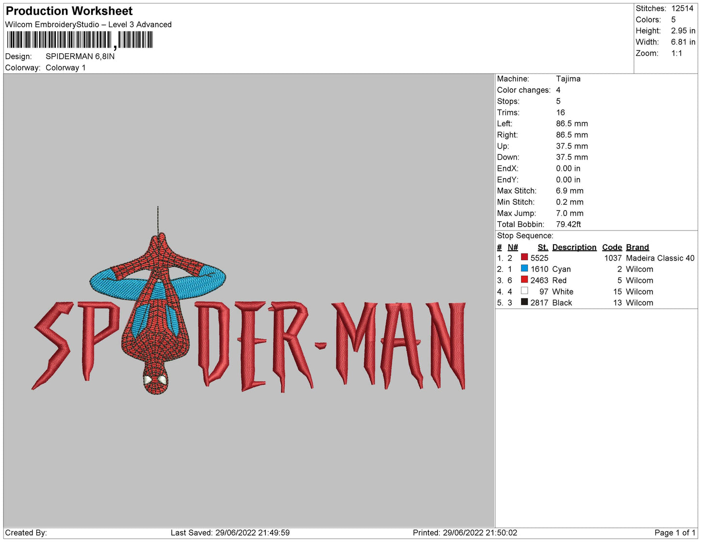 Spiderman Embroidery File 4 sizes