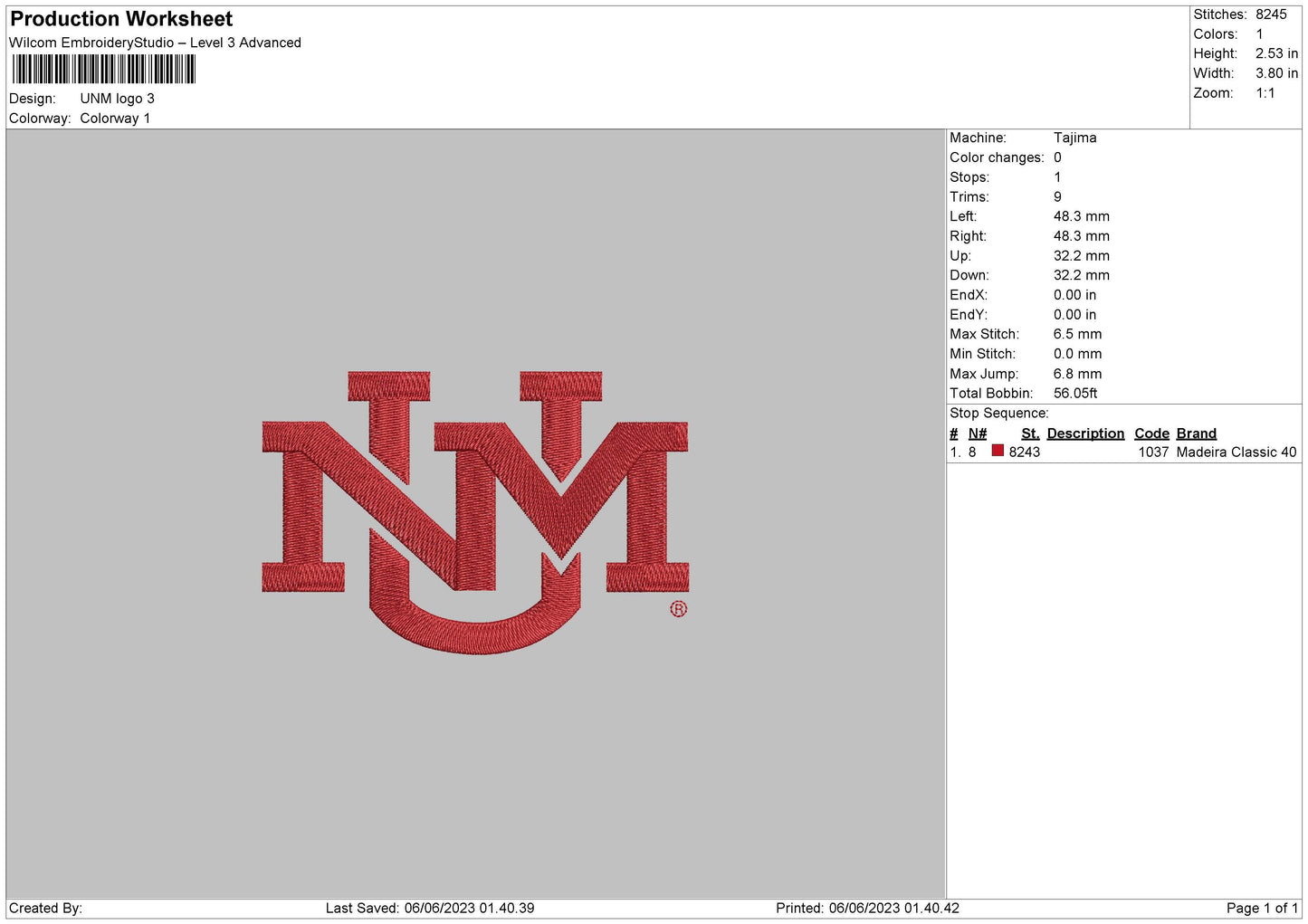 Unm Embroidery File 6 sizes
