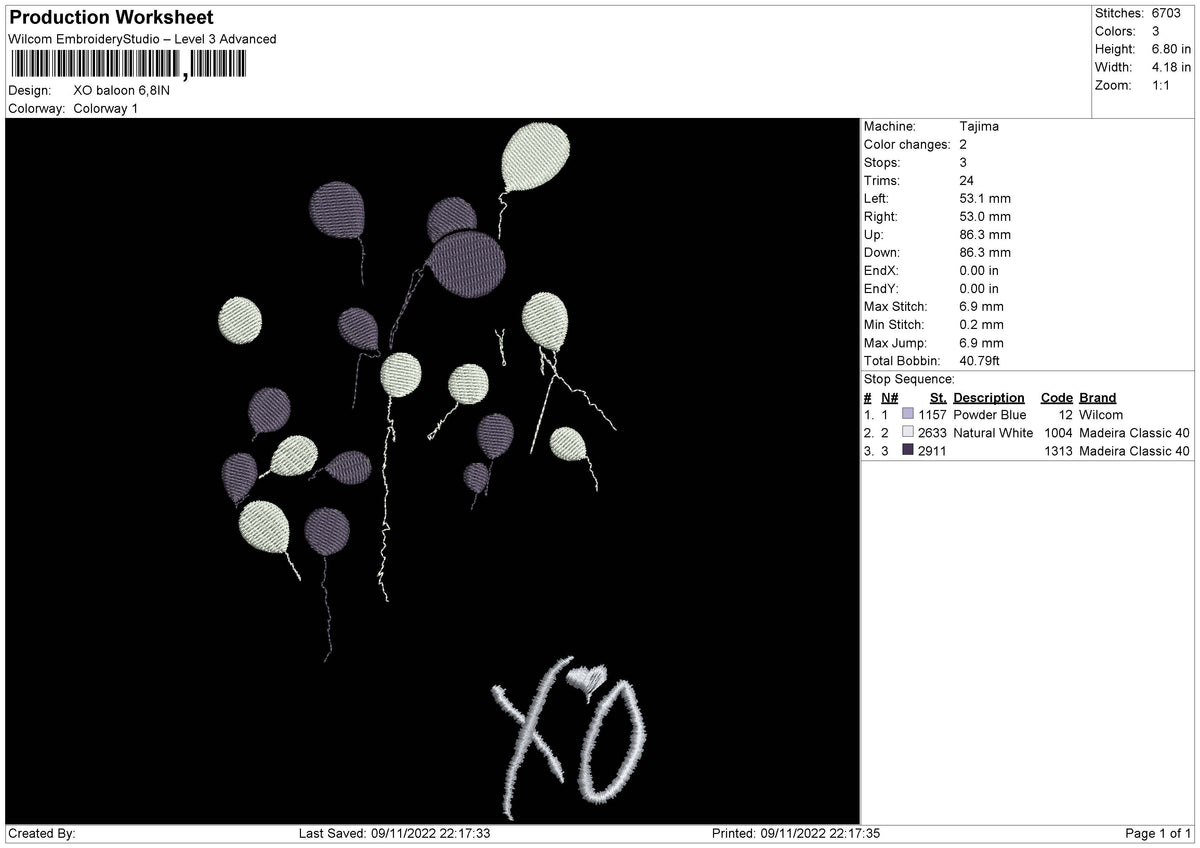 XO balloon Embroidery File 6 sizes