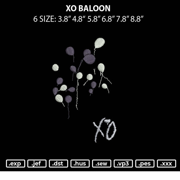 XO balloon Embroidery File 6 sizes