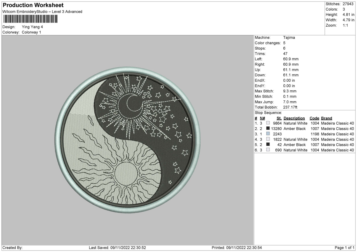 Ying Yang Embroidery File 6 sizes