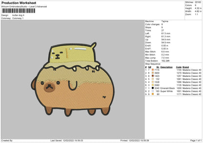Butter Dog Embroidery File 4 size