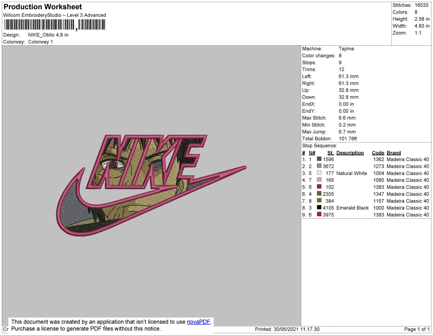 Nike Obito 02 Embroidery File 6 sizes